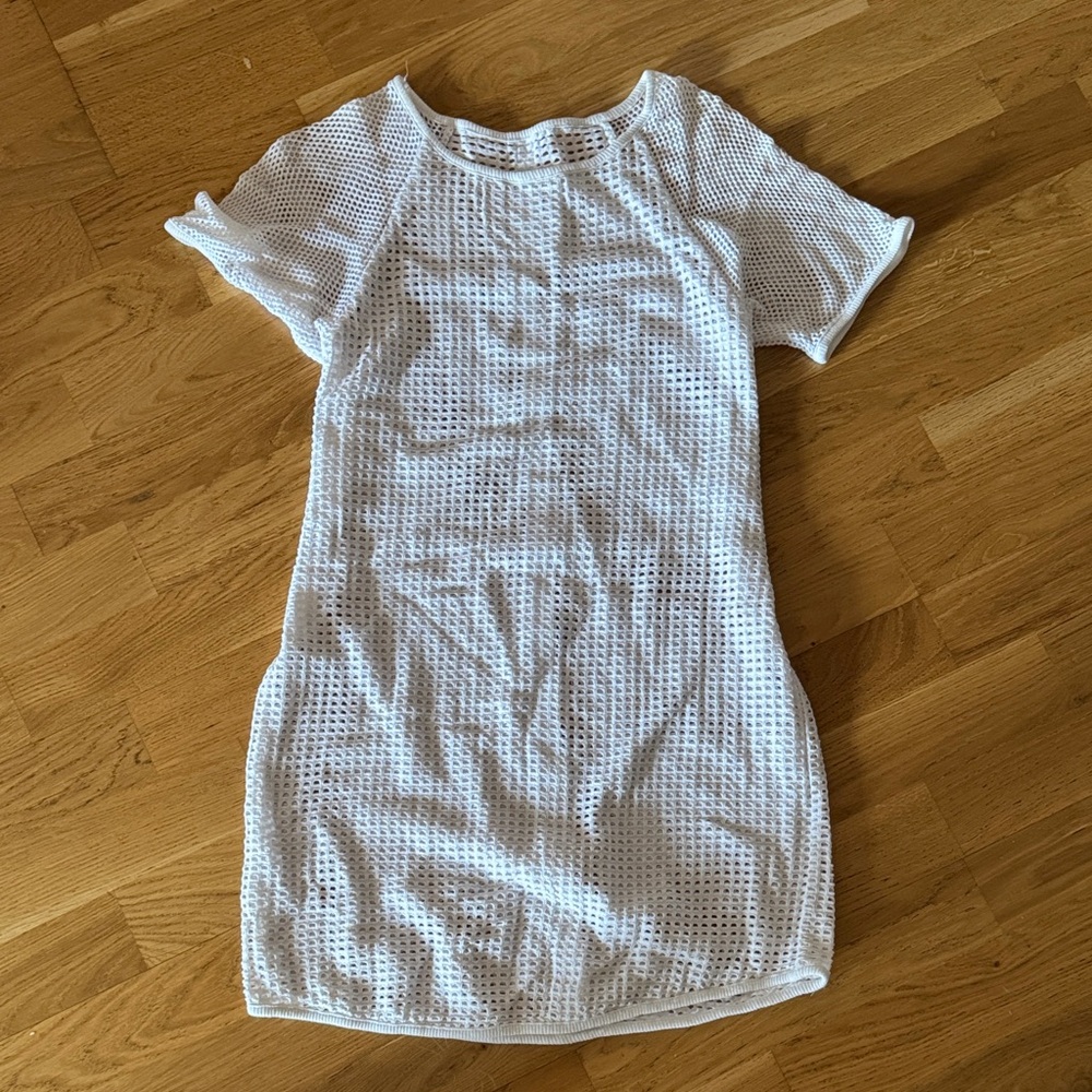White Open-Weave Short Sleeve Cover-Up Dress